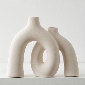 Hug Donut Decorative Vase Set - Modern Nordic Boho Style Vases Home Decor, Matte Ceramic Decorations for Living Room Shelf
