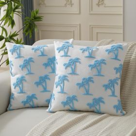 Coastal Blue Coconut Trees Couch Throw Pillow Covers 18x18 Inch Set of 2 Hampton Style Embroidery Decorative Pillow Covers Beach Summer Cushion C