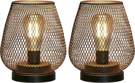 Set of 2 Metal Cage LED Lantern Battery Powered Cordless Accent Light with LED Great for Weddings Parties Patio Events for Indoors Outdoors