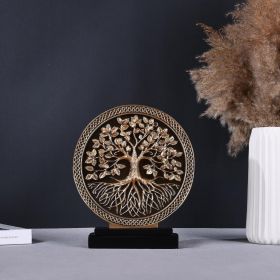 Abstract Circular Tree of Life Decorative Sculpture, Black and Gold Home Decor, Modern Art Home Accent Suitable for Office Shelves, Coffee Tables