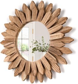Wall Mirror Decorative 12 inch Rustic Wood Mirror Sunburst Boho Mirror for Entryway Bedroom Living Room Bathroom House Warming Gifts New Home Ess