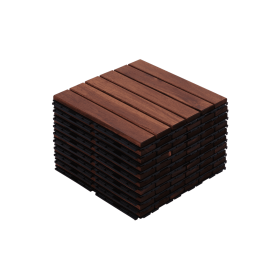 10 PCS Interlocking Deck Tiles Striped Pattern, 12" x 12" Square Acacia Hardwood Outdoor Flooring for Patio, Bancony, Pool Side,...