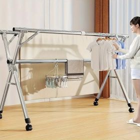 Foldable Metal Clothes Drying Rack Adjustable 3-Tier with 20 Hooks Space Saving Laundry Hanger for Indoor Outdoor Use Blanket Quilt Bedding Garme