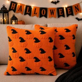 2PCS Halloween Pillow Covers, 18x18 Inch,Pumpkin Decorative, Soft Plush Faux Fur Wool Couch Cushions, For Sofa, (Option: ORANGE)
