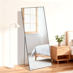 65"x24" Floor Mirror with Aluminum Alloy Frame  Full Length Mirror with Stand Body Wall-Mounted Mirrors For Bedroom Bathroom (Color: black/24x65--rect)